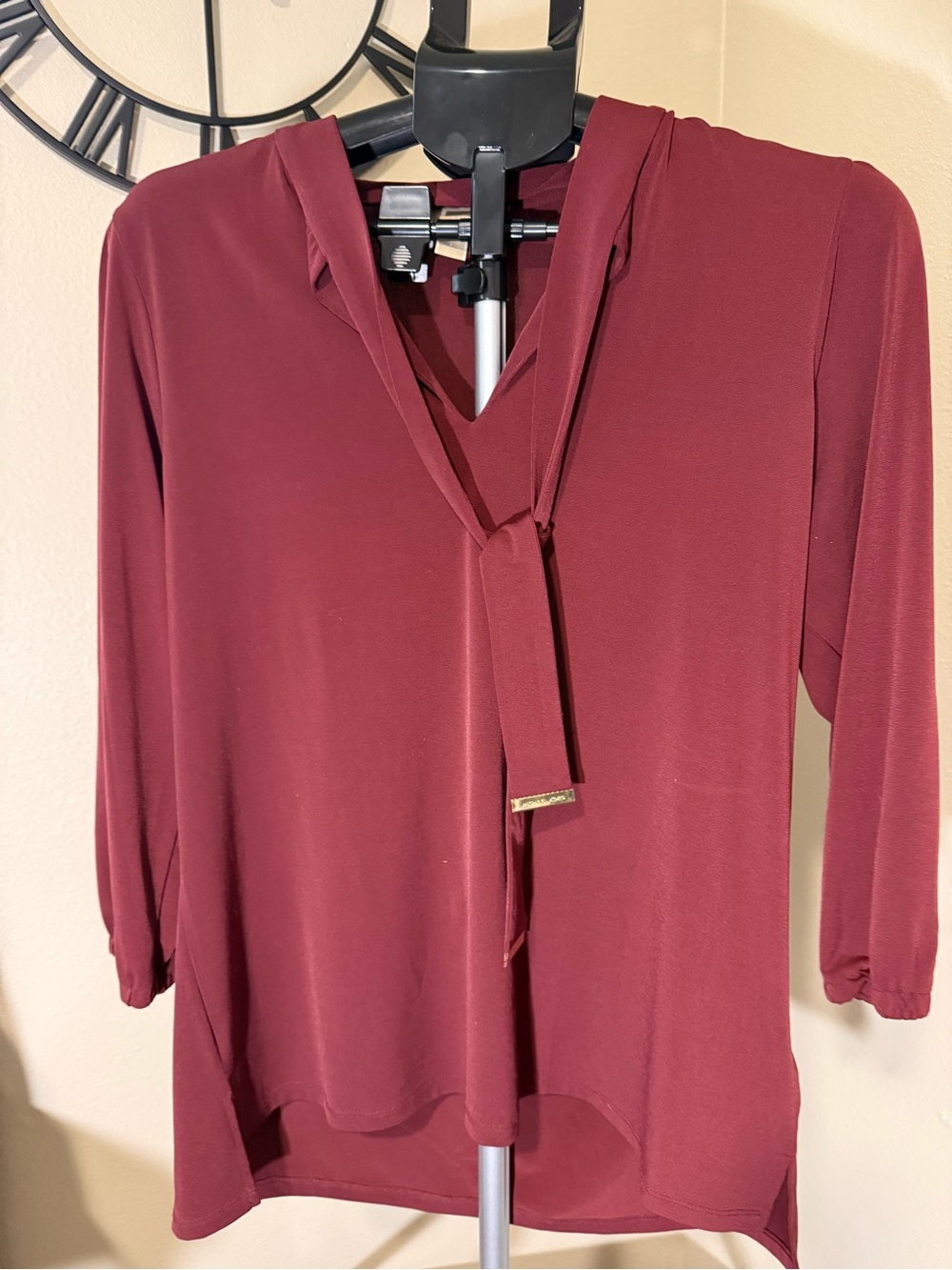 Michael Kors Burgundy Tie-Neck Blouse